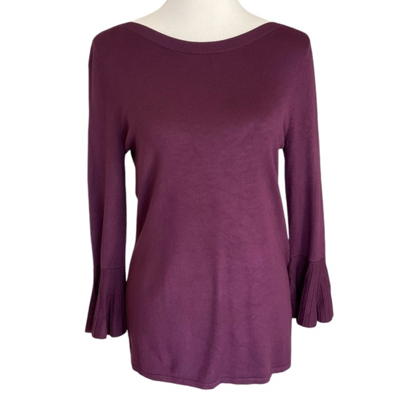 41 Hawthorn Stitch Fix Tamzen Bell Sleeve Boatneck Sweater Size S Dark Purple - Picture 2 of 10